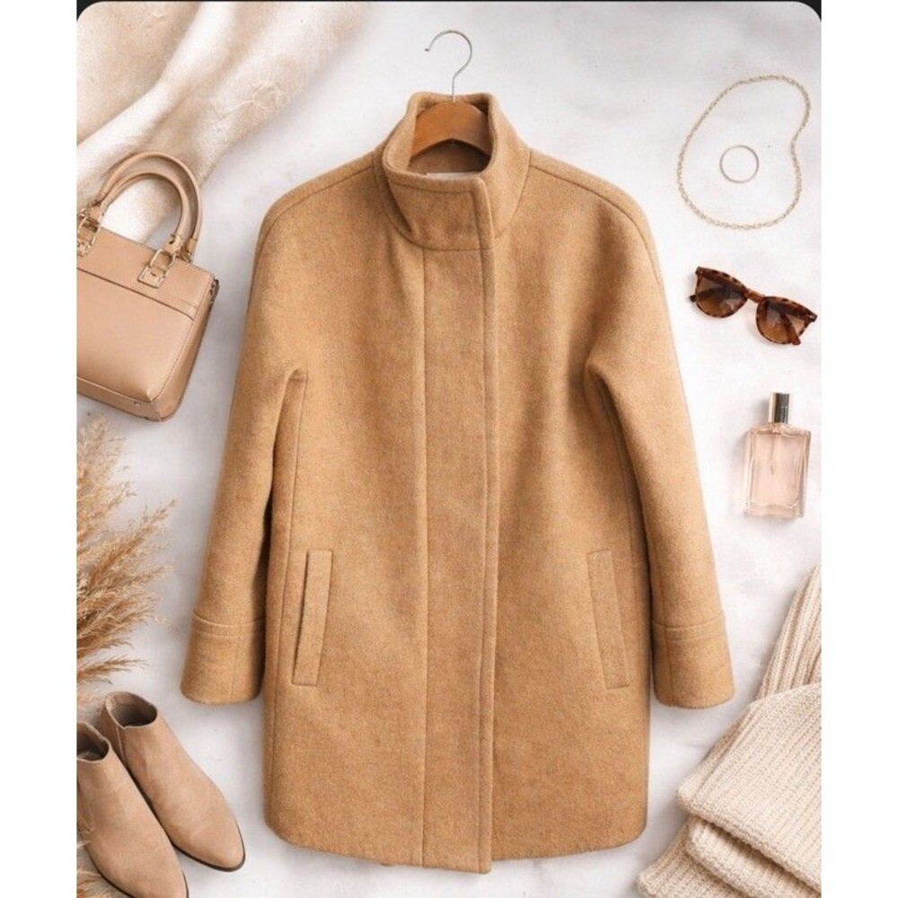 Wool Coat J Crew City Coat Tan Brown Mid Length Jacket Size 4 Academia Classy